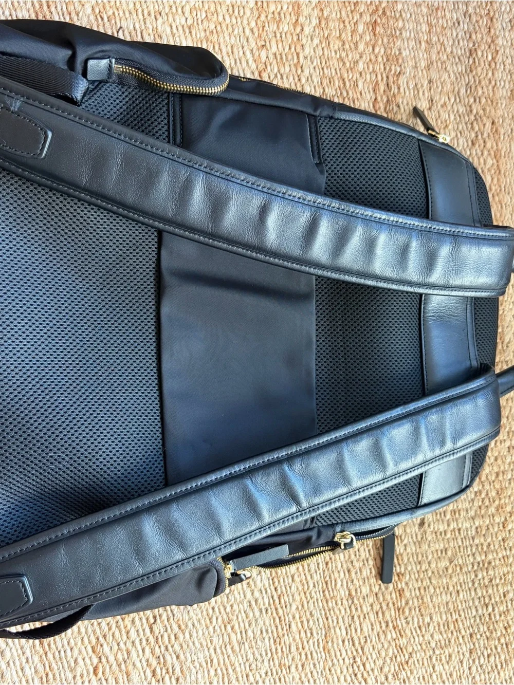 Italic Black Nylon Laptop Backpack with Gold Hardware